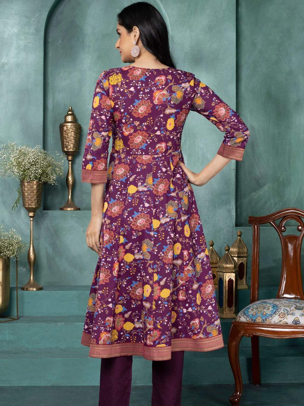 Wine Regal Blossom Anarkali Kurta