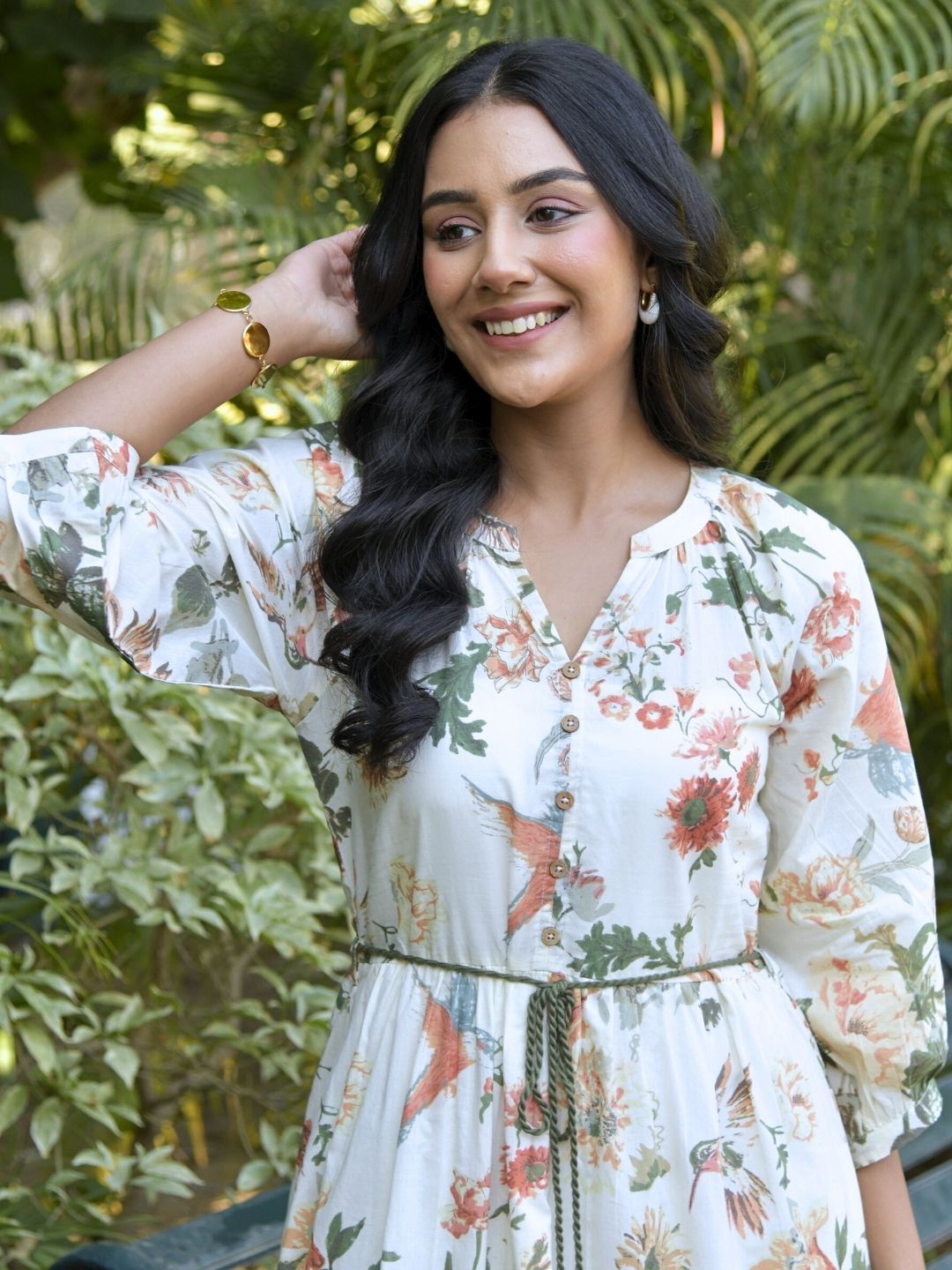 Off White Tropical Print Boho Midi Dress Saffron Threads Off White Tropical Print Boho Midi Dress Saffron Threads