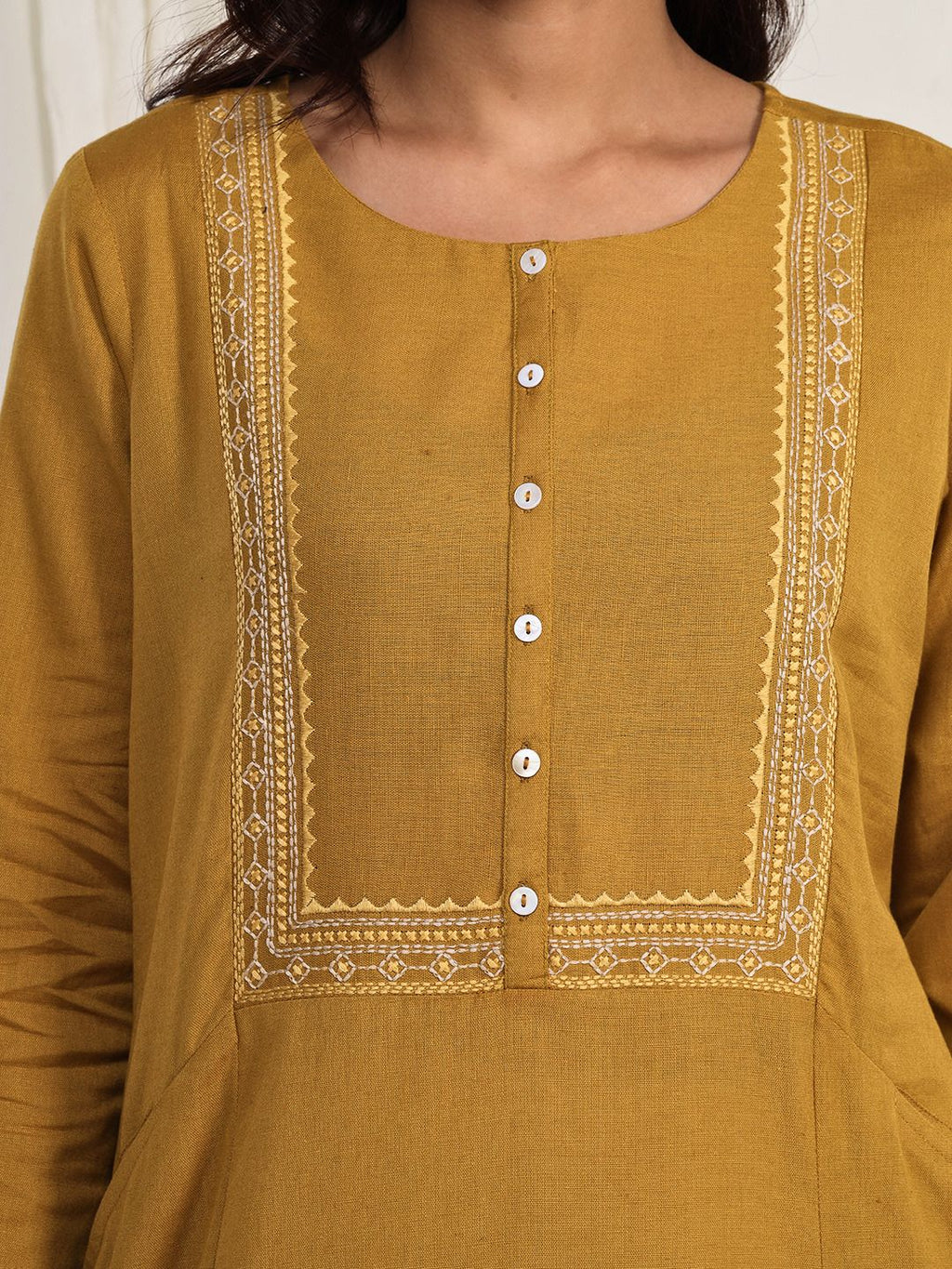 Caramel Mustard Embroidered Straight Fit Kurta