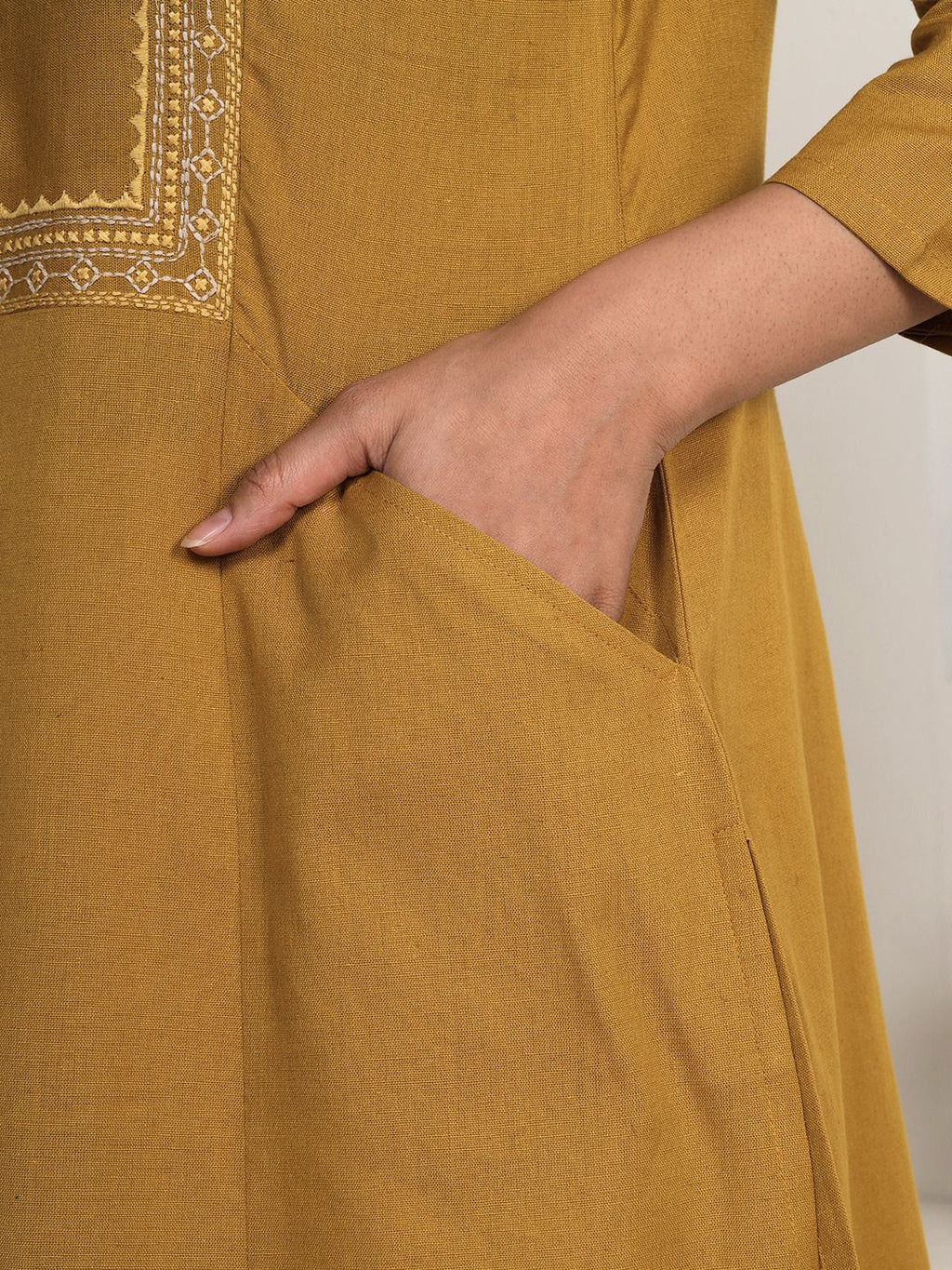 Caramel Mustard Embroidered Straight Fit Kurta