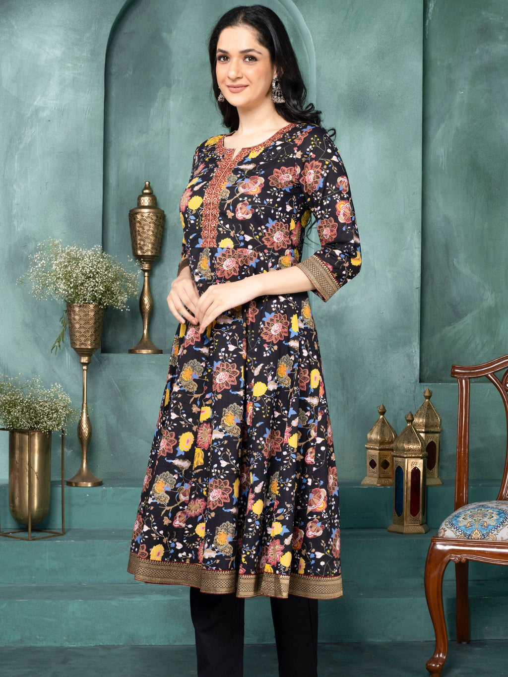 Black Regal Blossom Anarkali Kurta