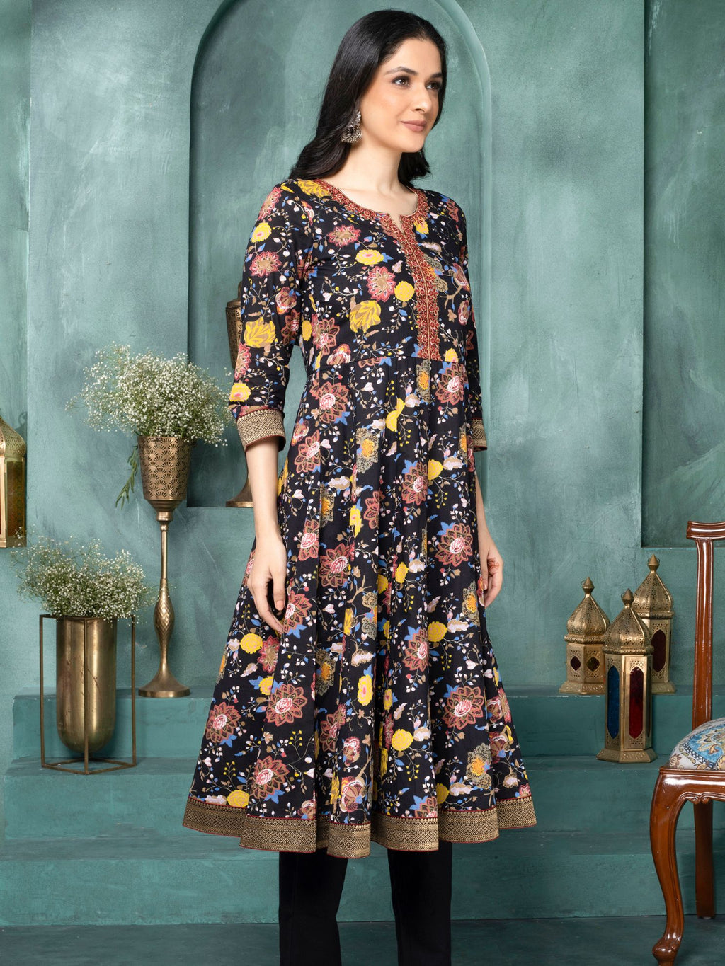 Black Regal Blossom Anarkali Kurta