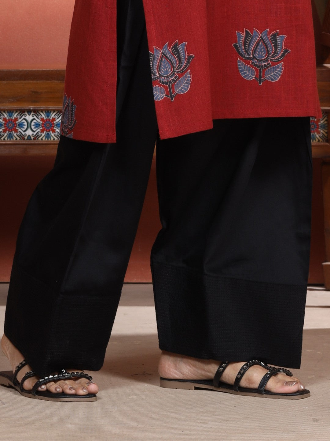 Black Farshi Salwar with Elasticated Waist & Couching Detail