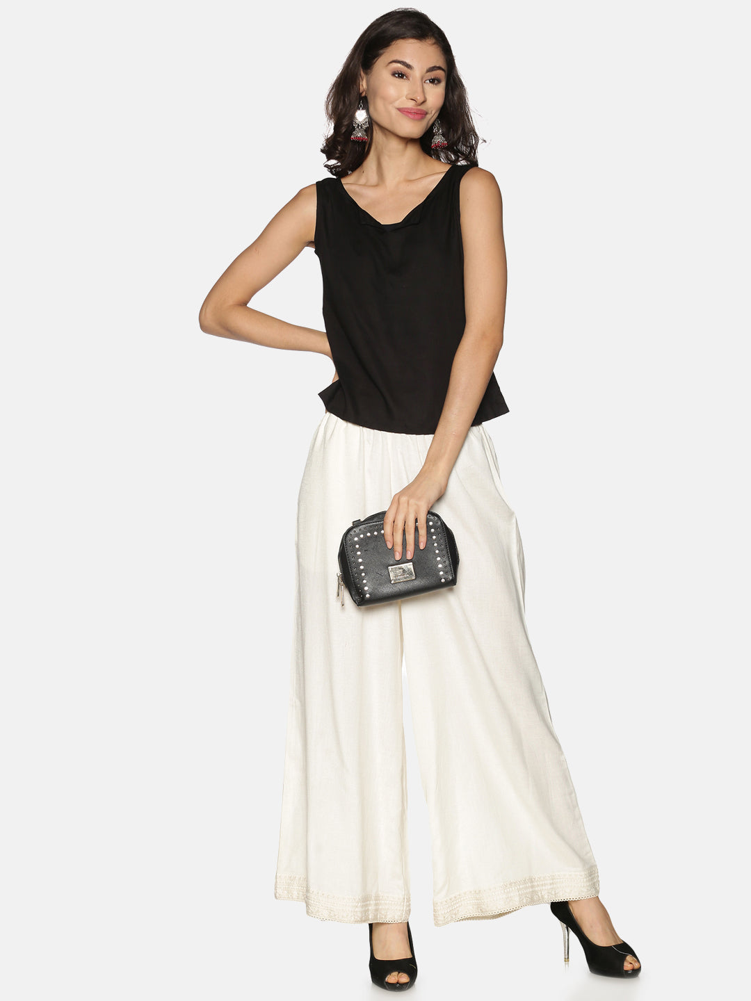 Off-White Solid Wide Leg Palazzo