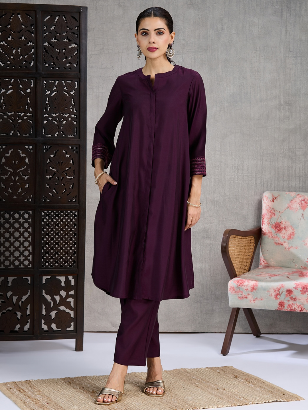 Aubergine Kurta Set (Dupatta Sold Separately)