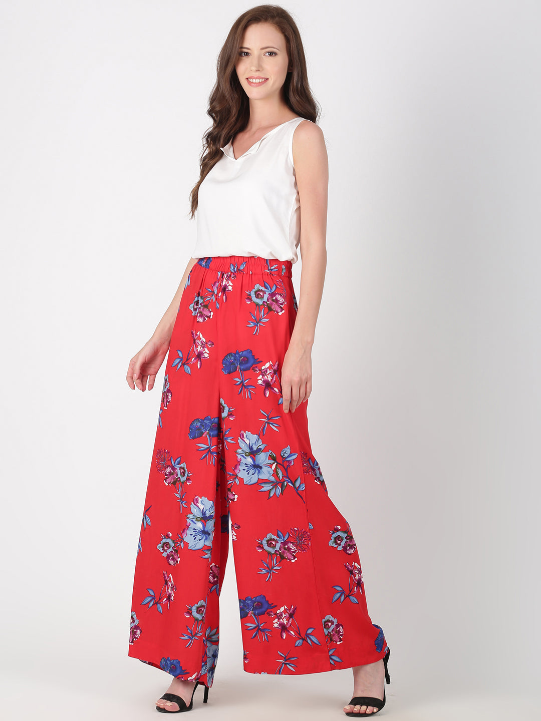 Red & Blue Printed Straight Palazzo