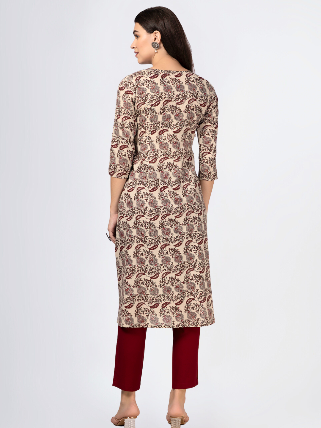 Maroon Paisley Print Kurta with Yoke Embroidery