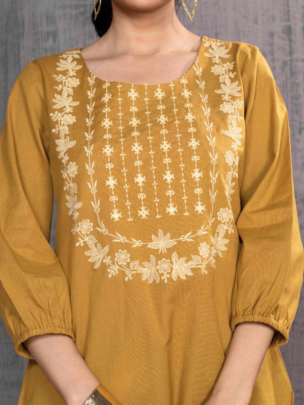 Caramel Mustard Tonal Embroidered Straight Kurta Palazzo Set