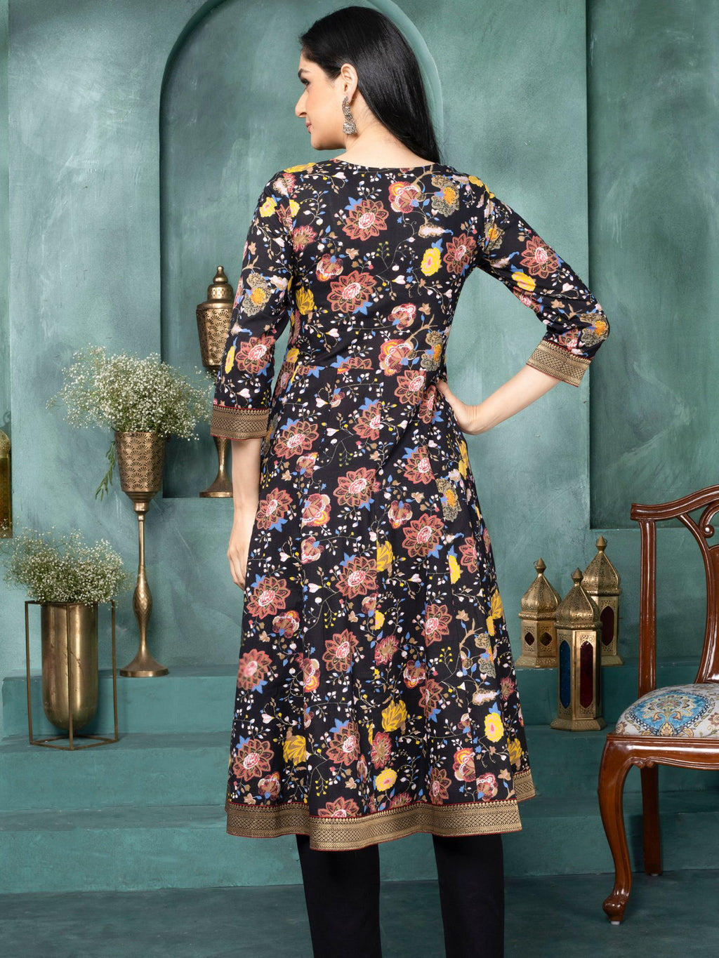 Black Regal Blossom Anarkali Kurta