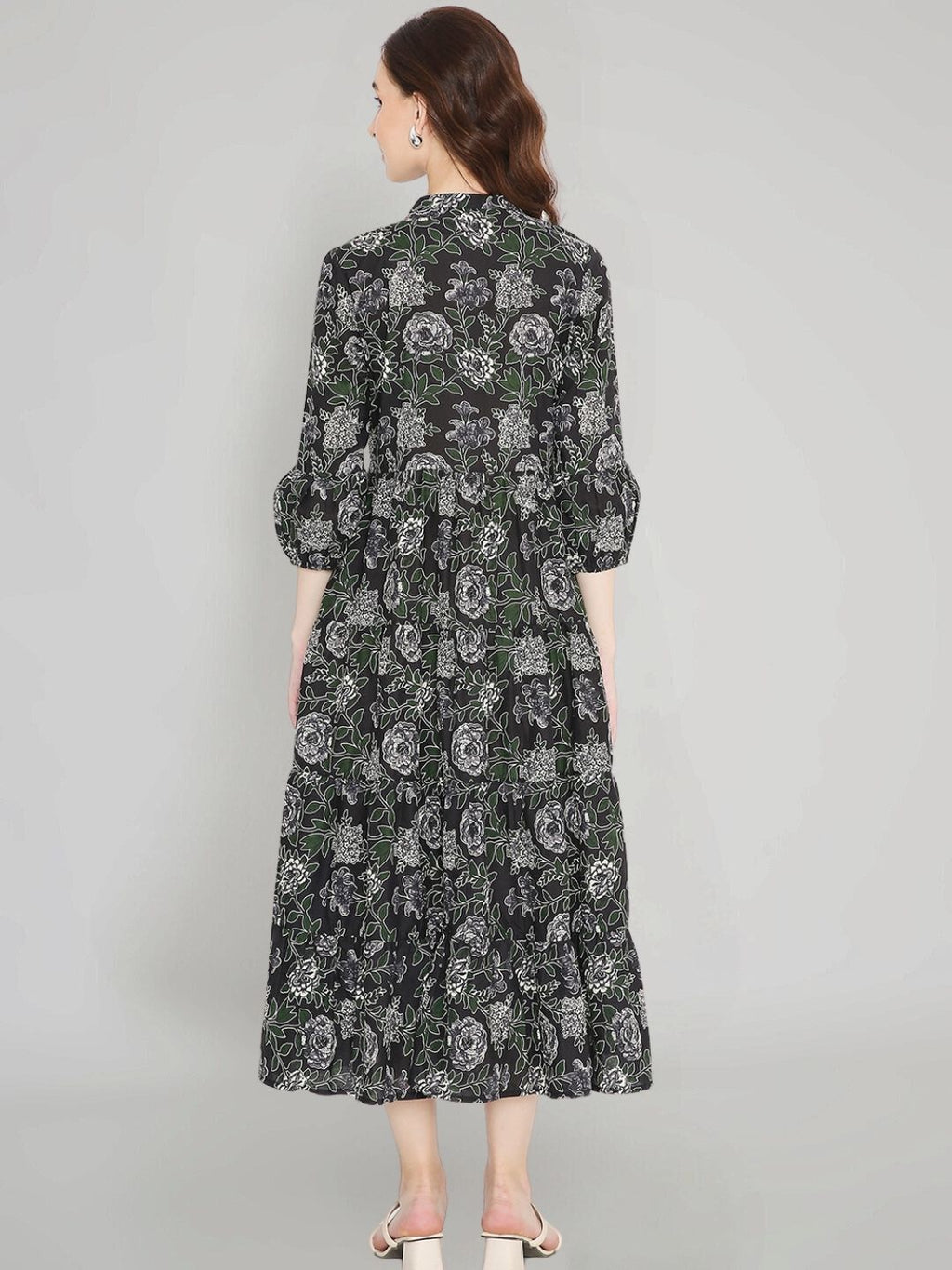 Black Cotton Tiered Midi Dress