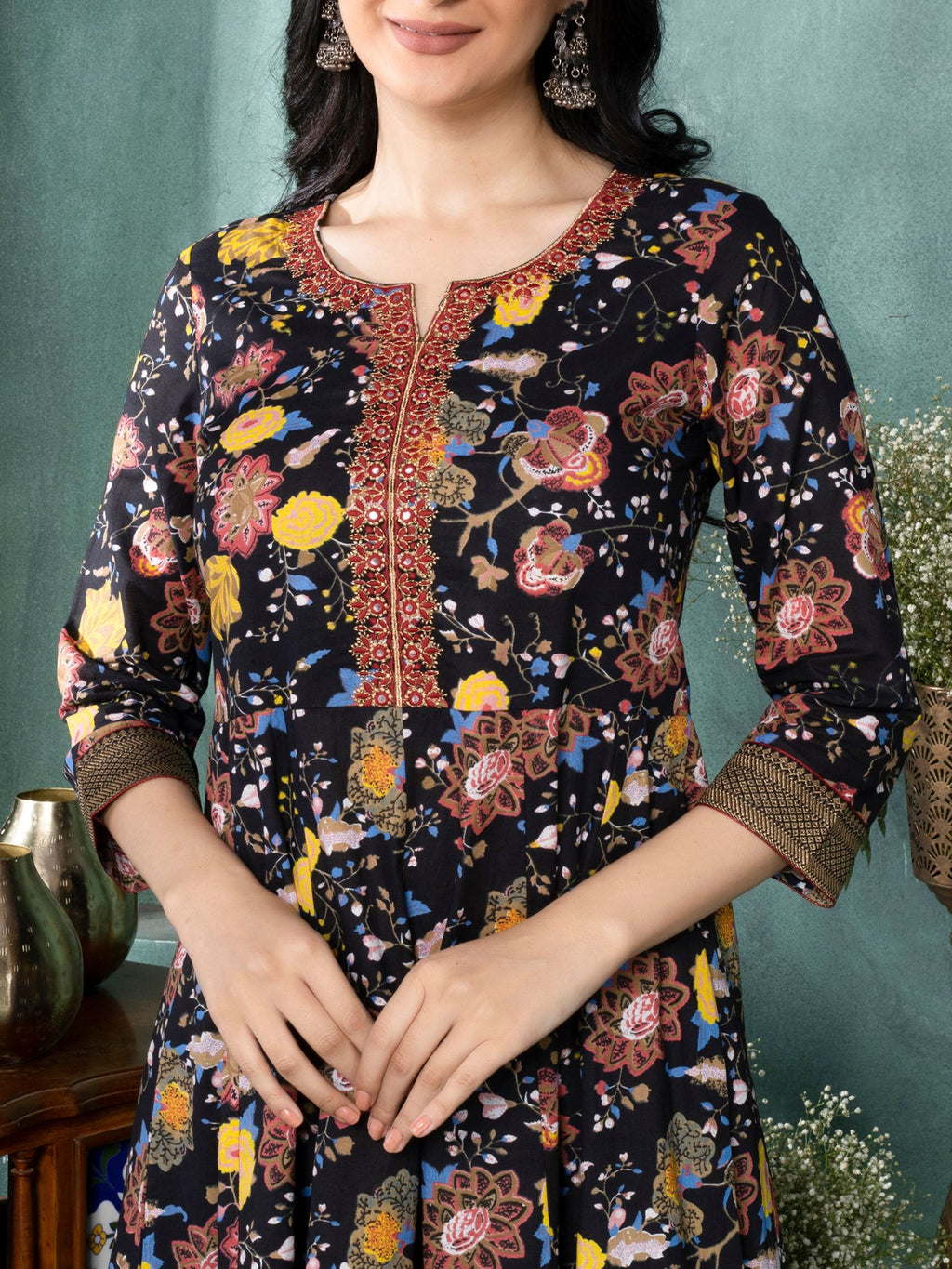 Black Regal Blossom Anarkali Kurta