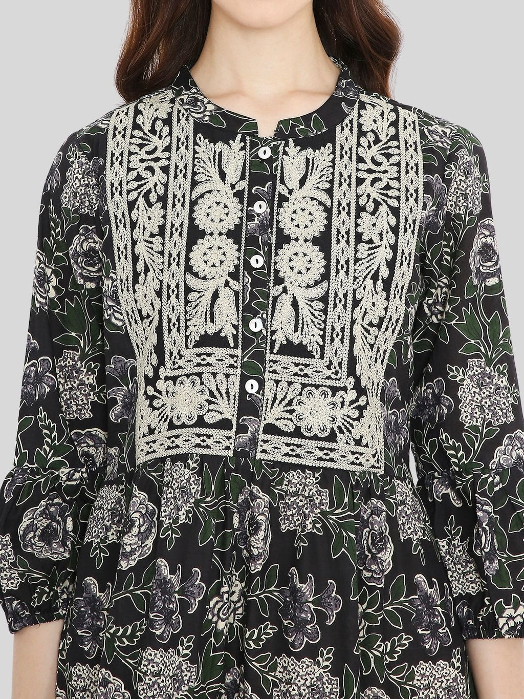 Black Cotton Tiered Midi Dress