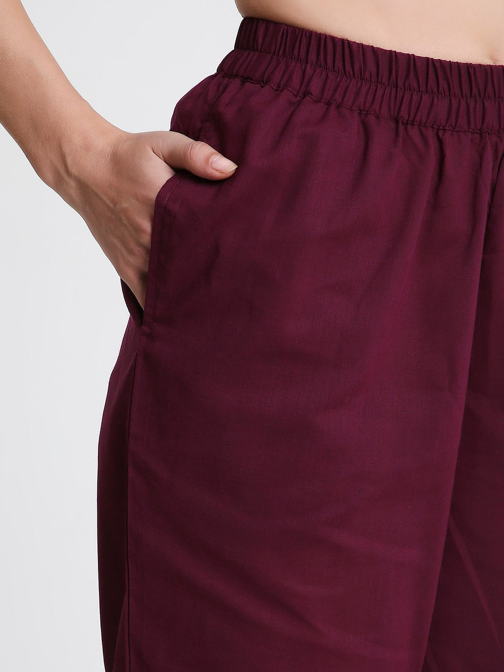 Wine Cotton Straight Fit Slip-on Trouser