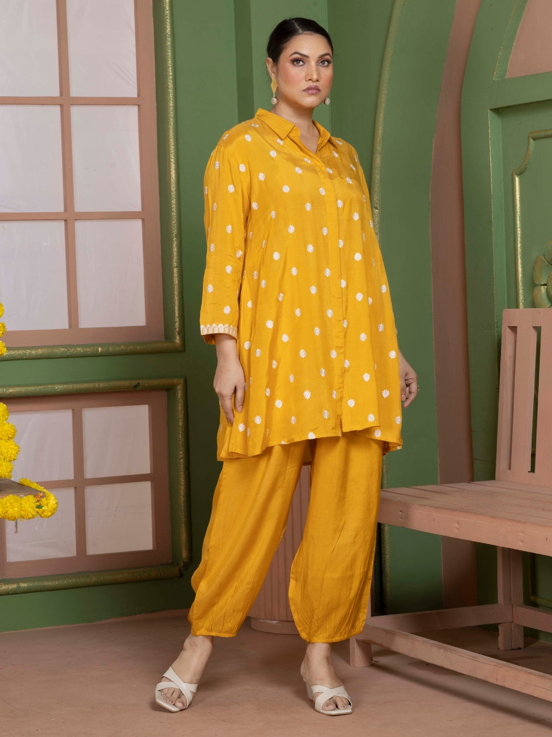 Sunlit Yellow Kashida Embroidered Kurta Set