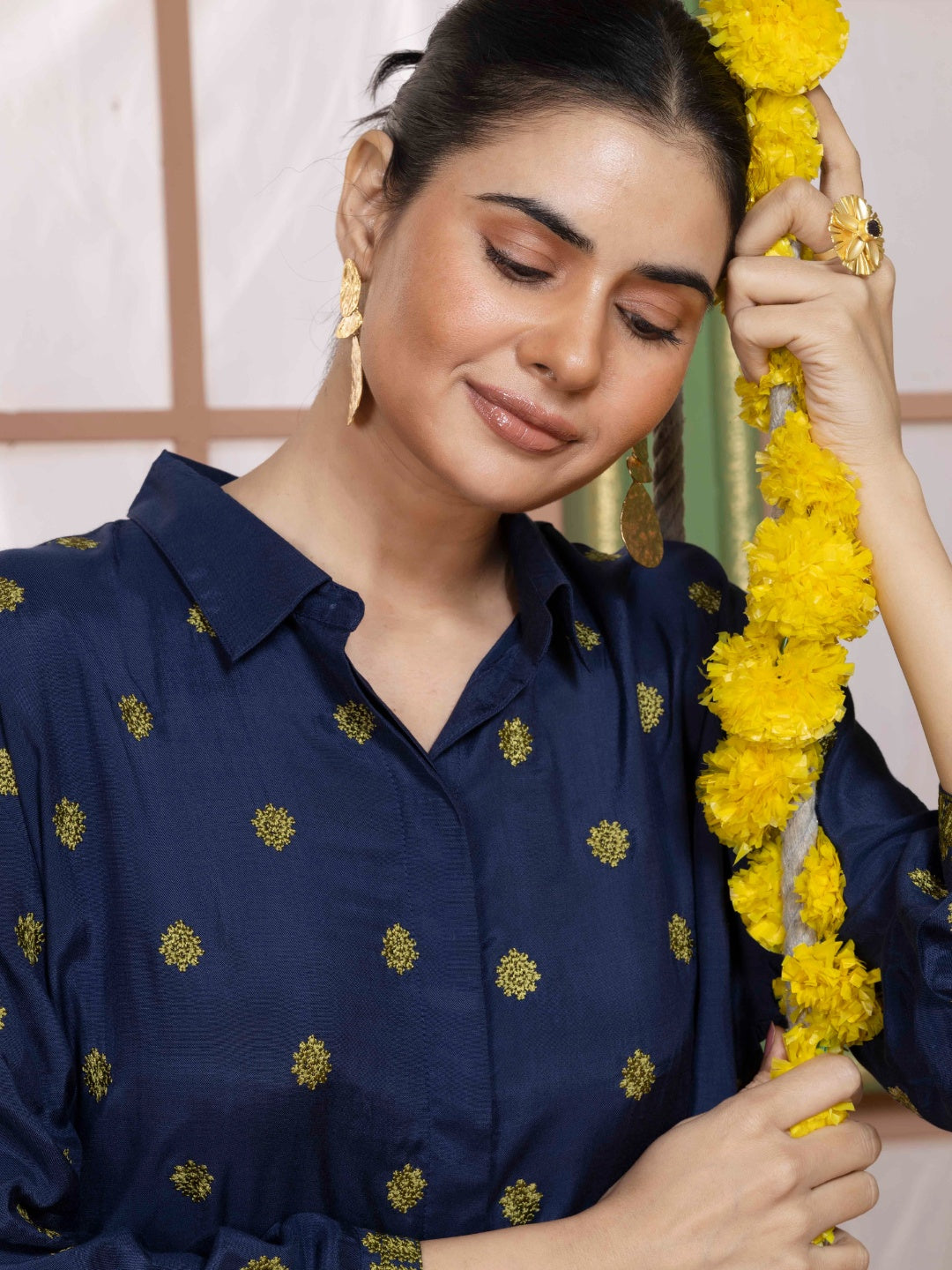 Midnight Blue Kashida Embroidered Kurta Set