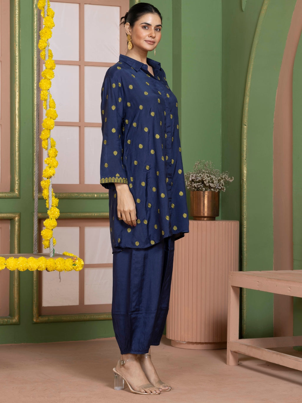 Midnight Blue Kashida Embroidered Kurta Set