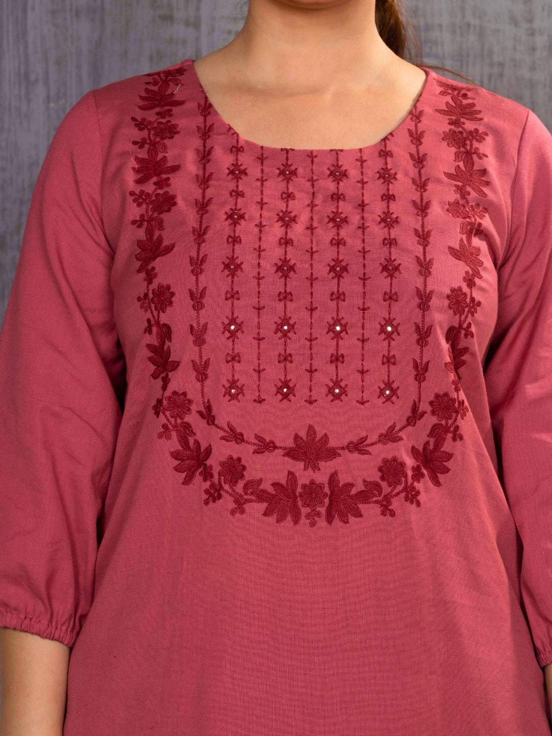 Spiced Coral Tonal Embroidered Straight Kurta Palazzo Set