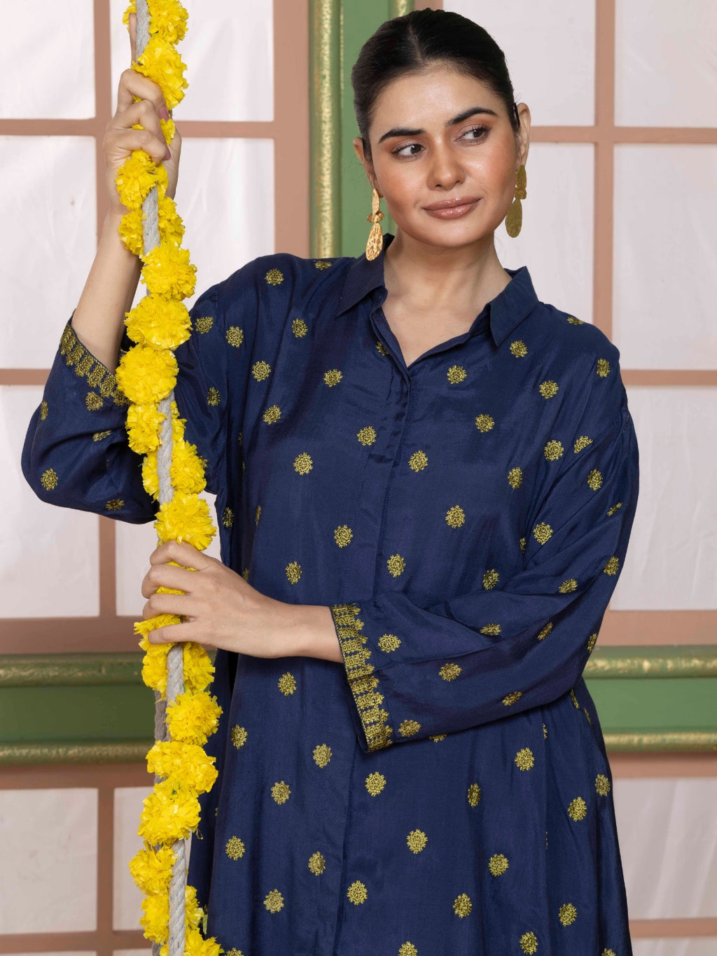 Midnight Blue Kashida Embroidered Kurta Set