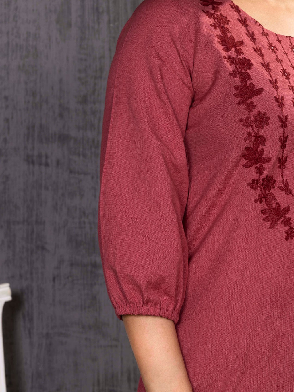 Spiced Coral Tonal Embroidered Straight Kurta Palazzo Set