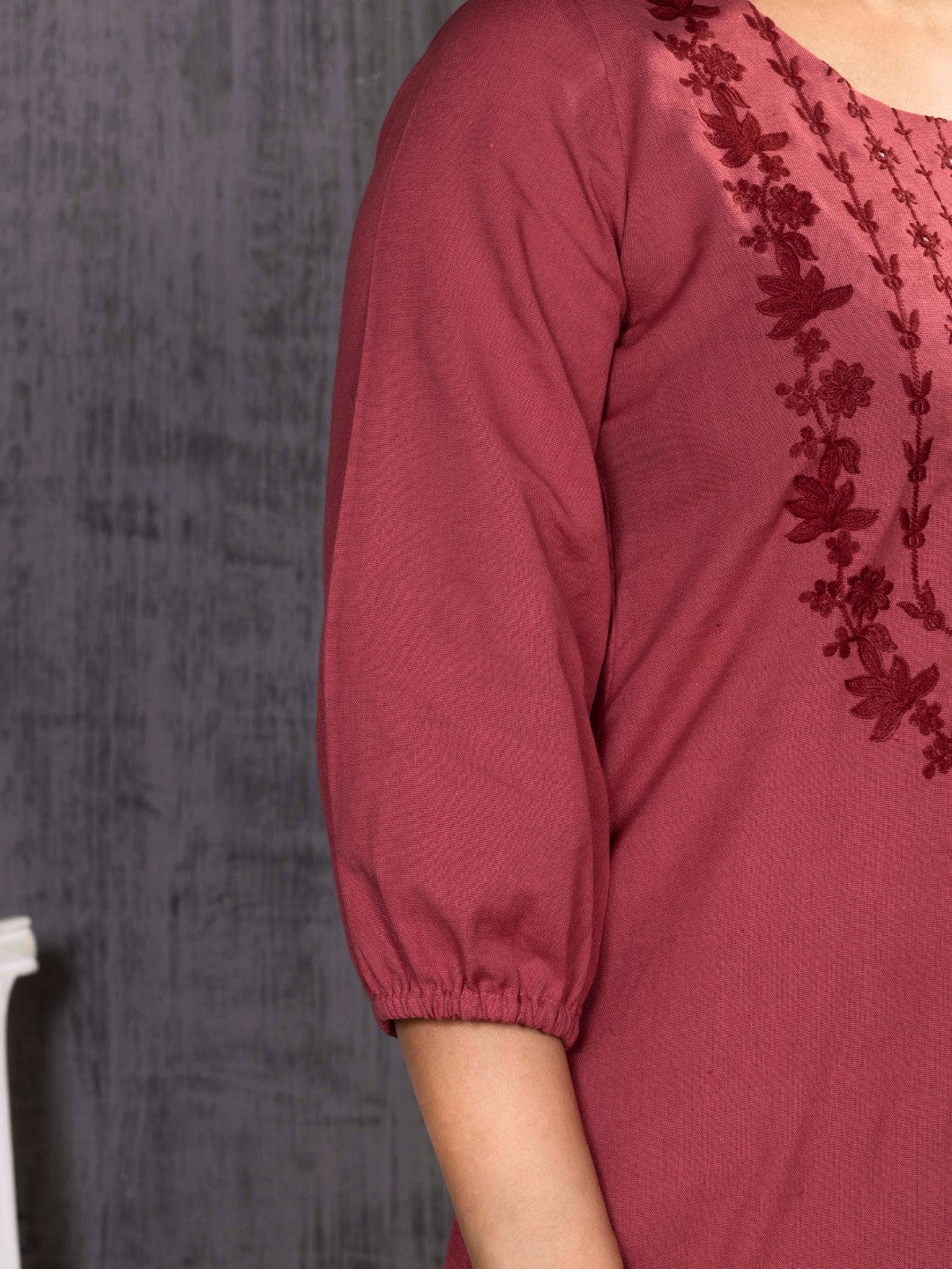 Spiced Coral Tonal Embroidered Straight Kurta Palazzo Set