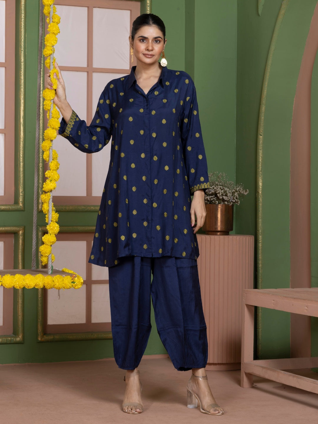 Midnight Blue Kashida Embroidered Kurta Set