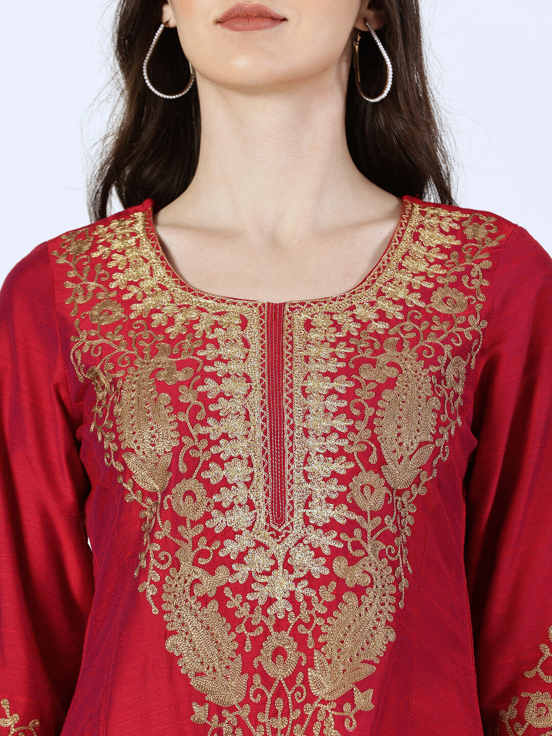 Magenta Art Silk Embroidered Kurta and Palazzo Set