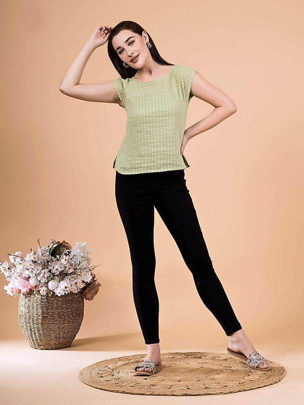 Pastel Green Tonal Dobby Striped Top