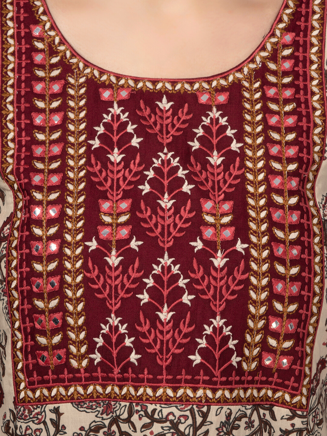 Maroon Paisley Print Kurta with Yoke Embroidery