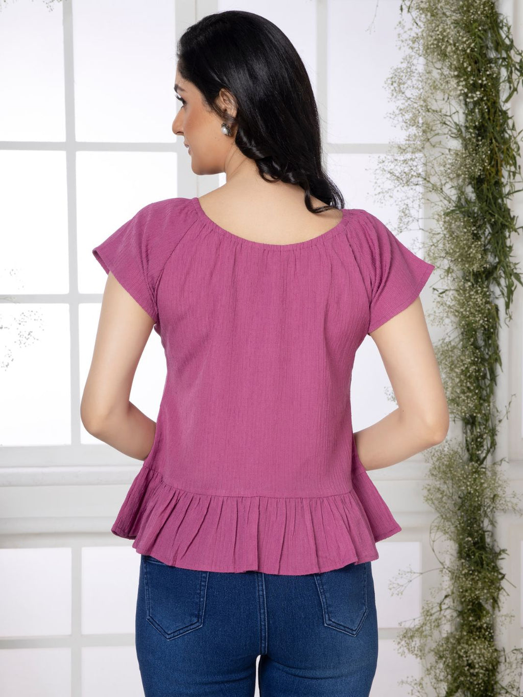 Passion Pink Crinkled Peplum Top
