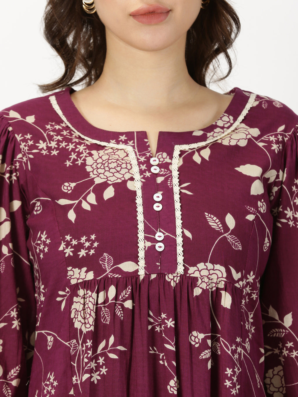 Wine Floral Print Midi Dress