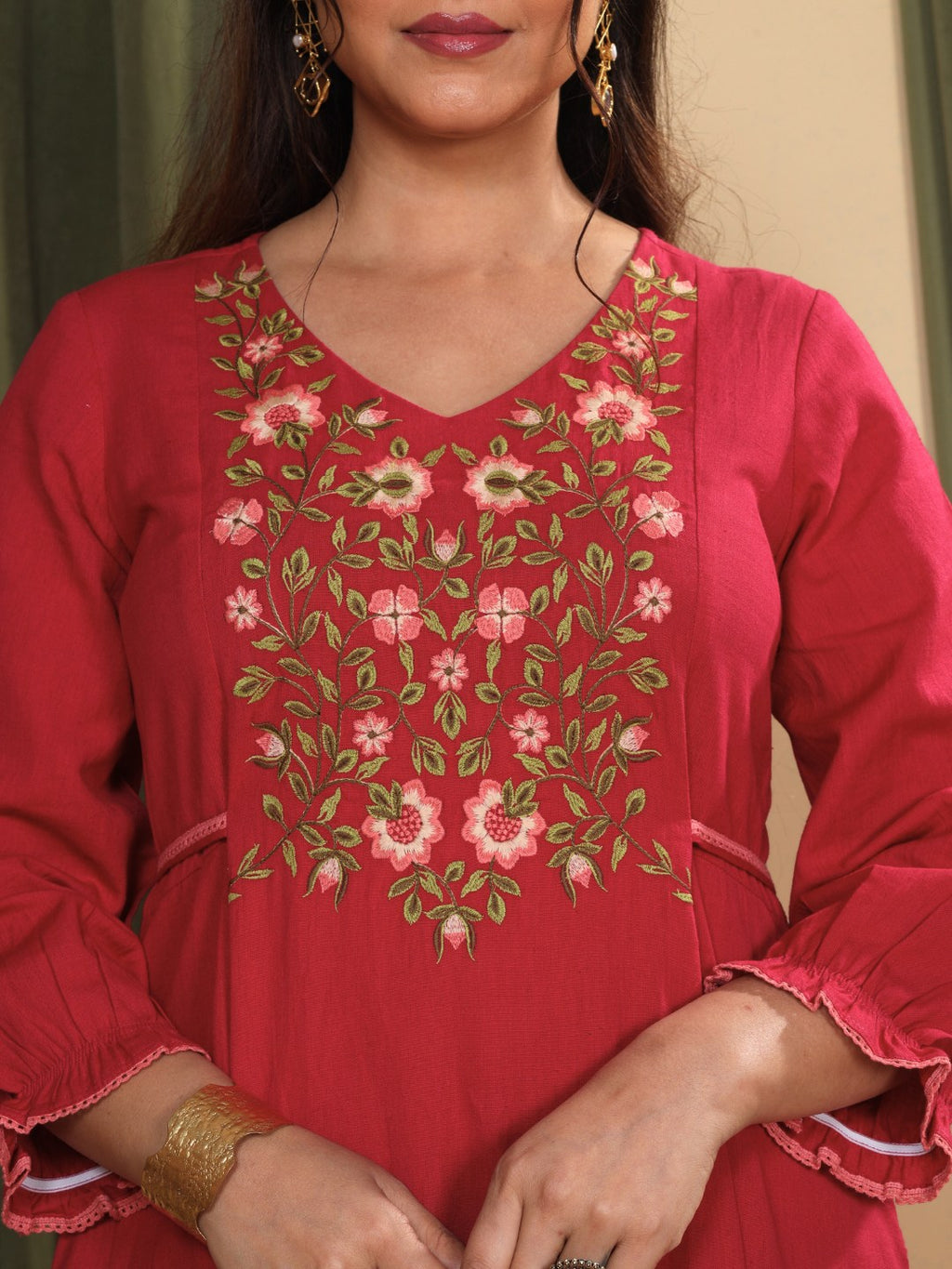 Orchid Magenta Embroidered Cotton Linen Dress