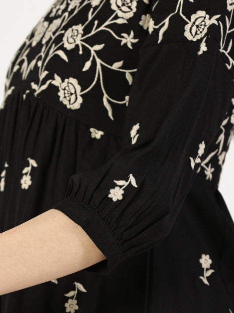 Black Boho Embroidered Midi Dress Saffron Threads Black Boho Embroidered Midi Dress Saffron Threads