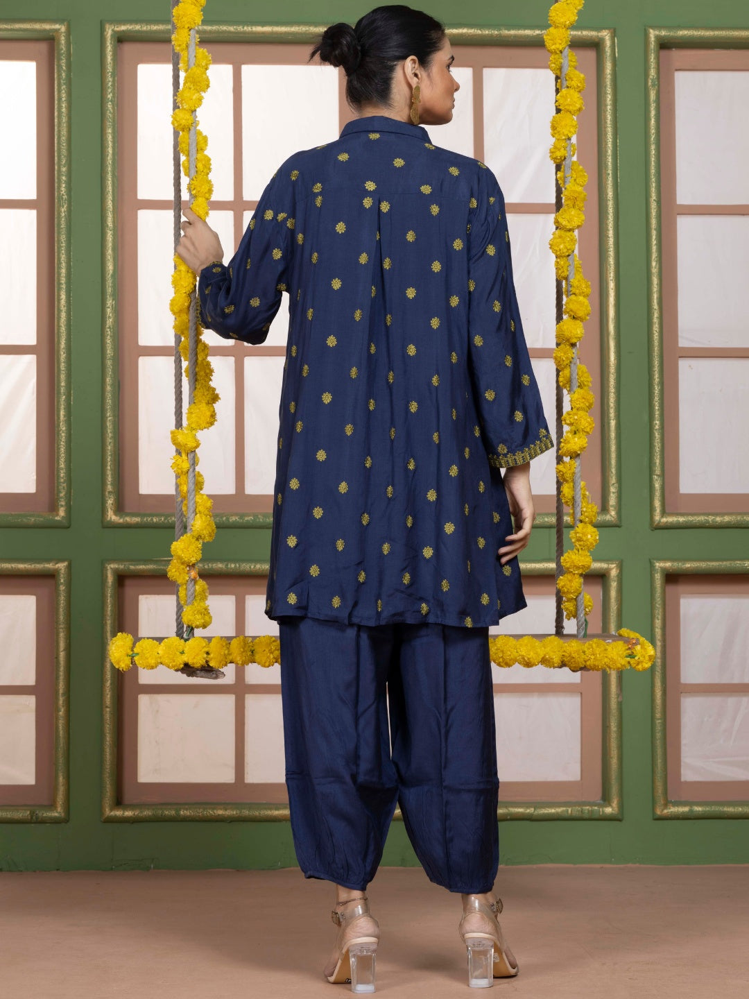 Midnight Blue Kashida Embroidered Kurta Set