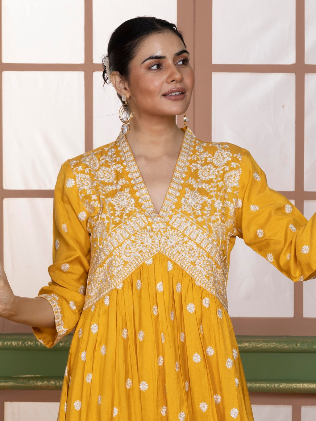 Sunlit Yellow Kashida Embroidered salwar kurta dupatta set