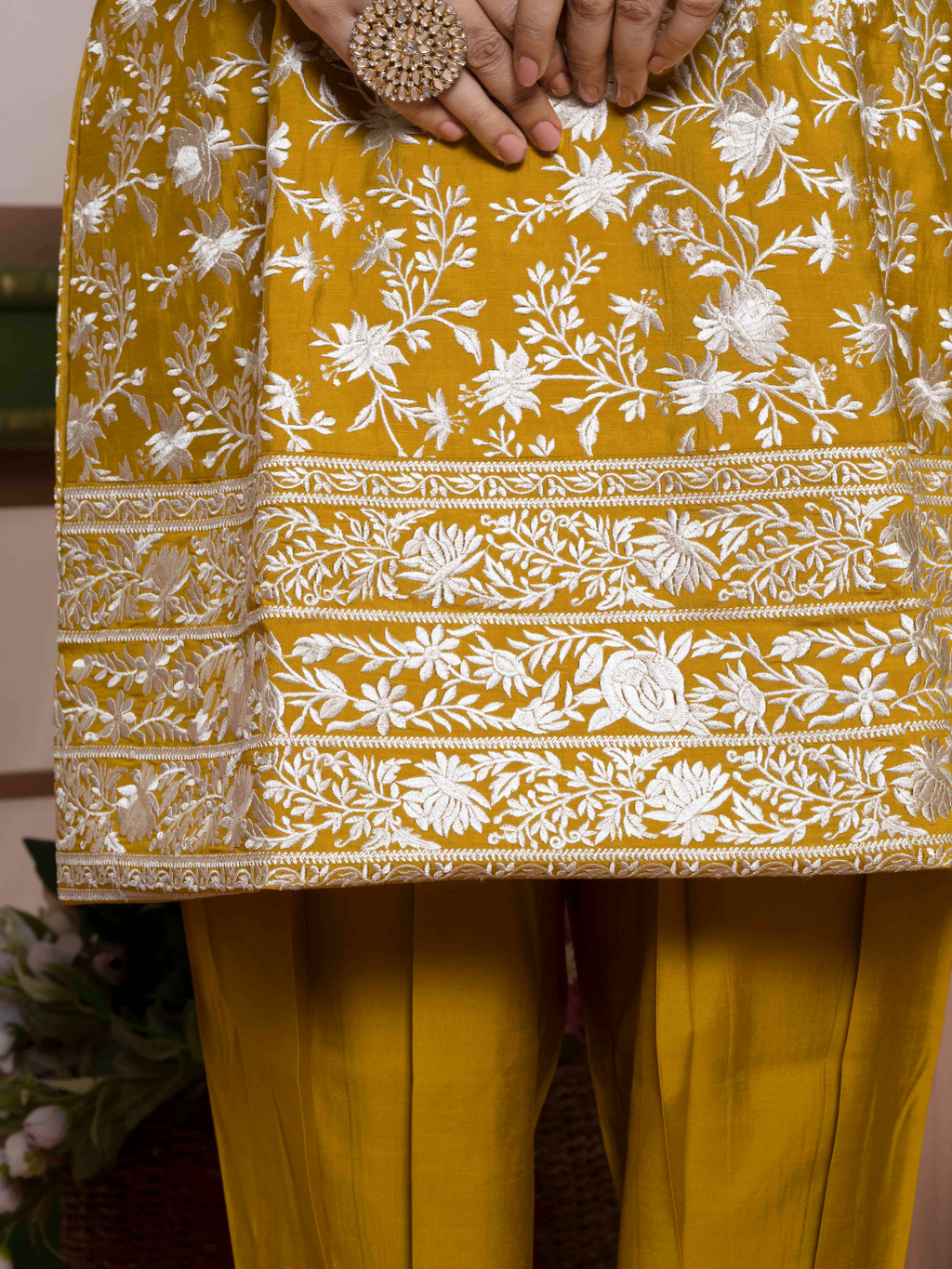 Marigold Yellow Parsi Gara Embroidery Kurta Set
