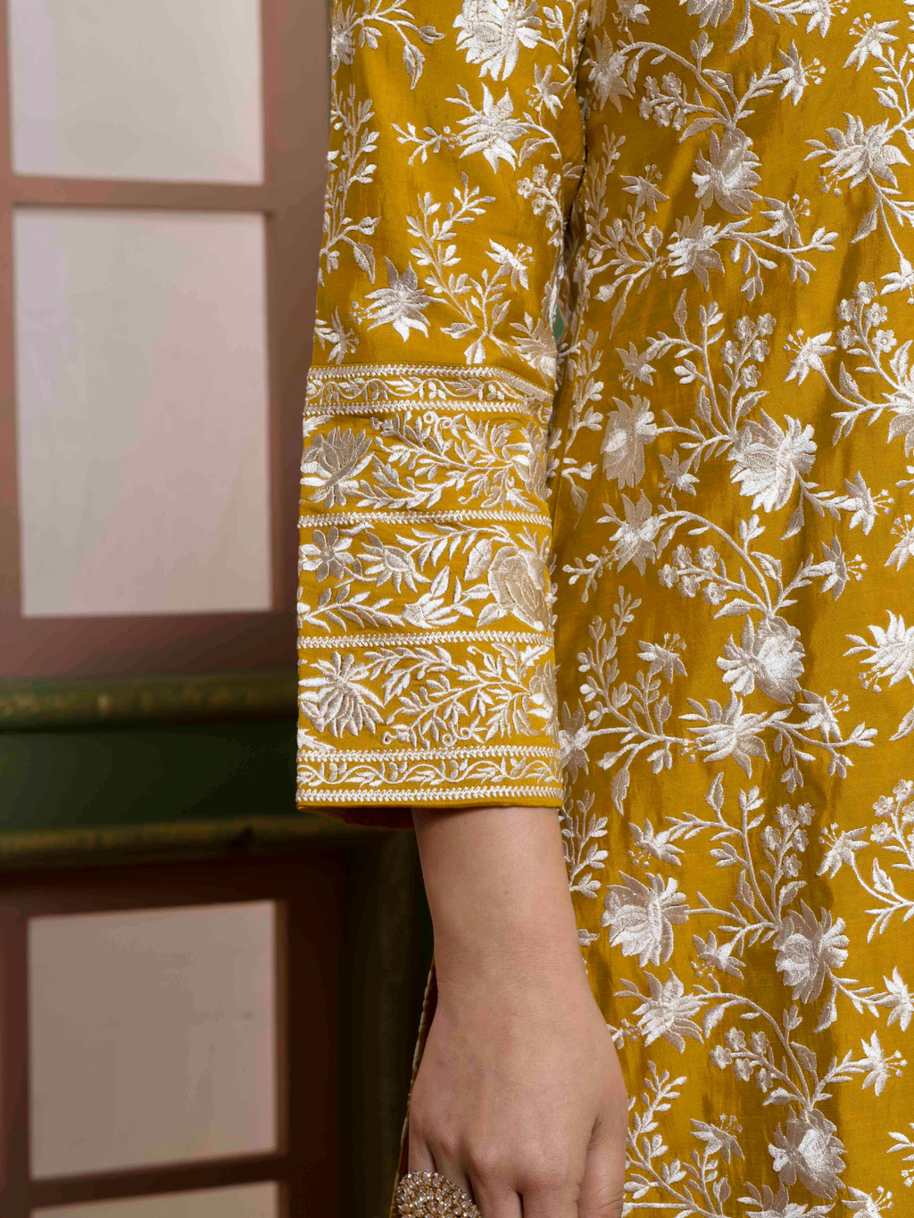 Marigold Yellow Parsi Gara Embroidery Kurta Set