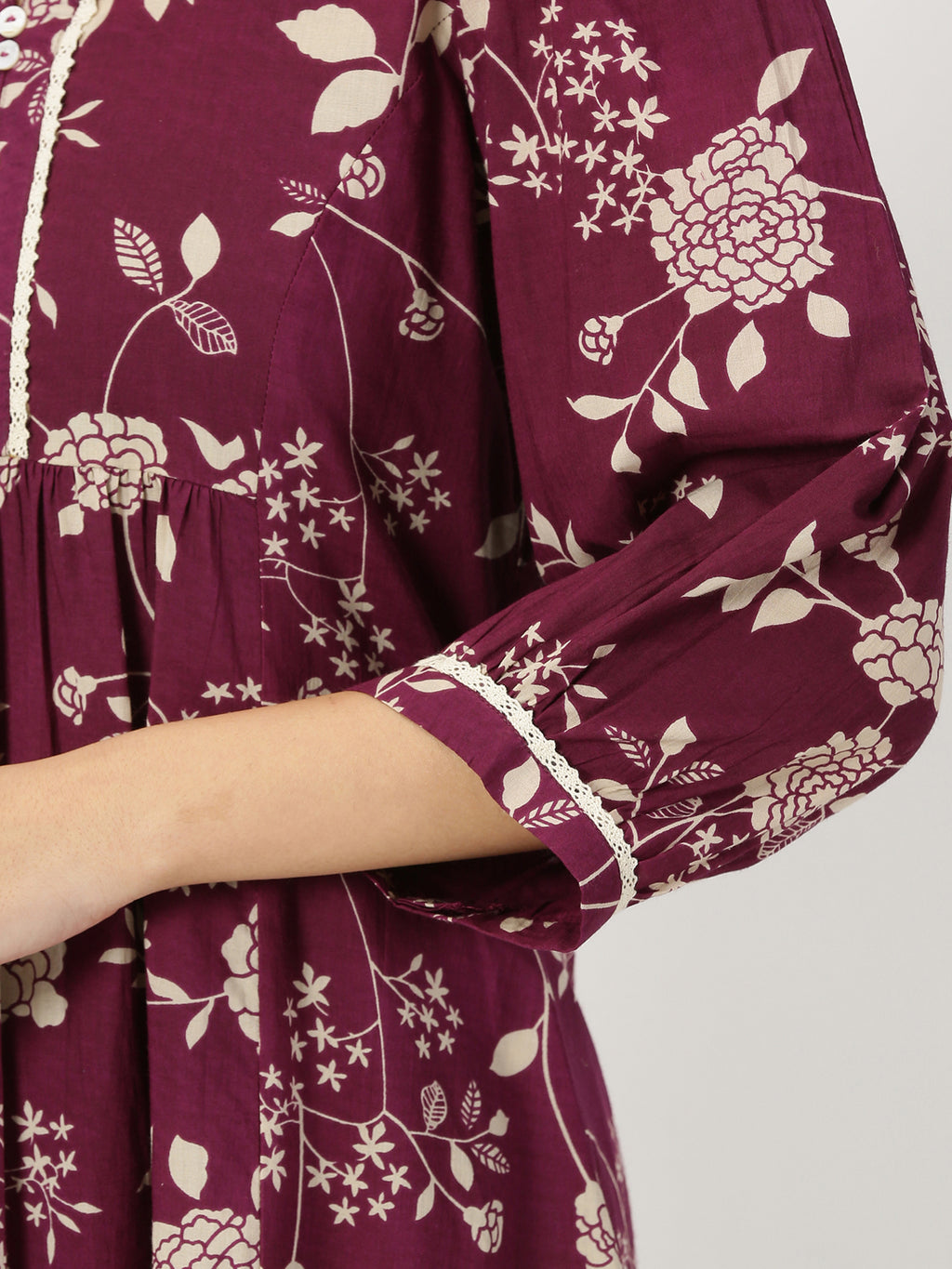 Wine Floral Print Midi Dress