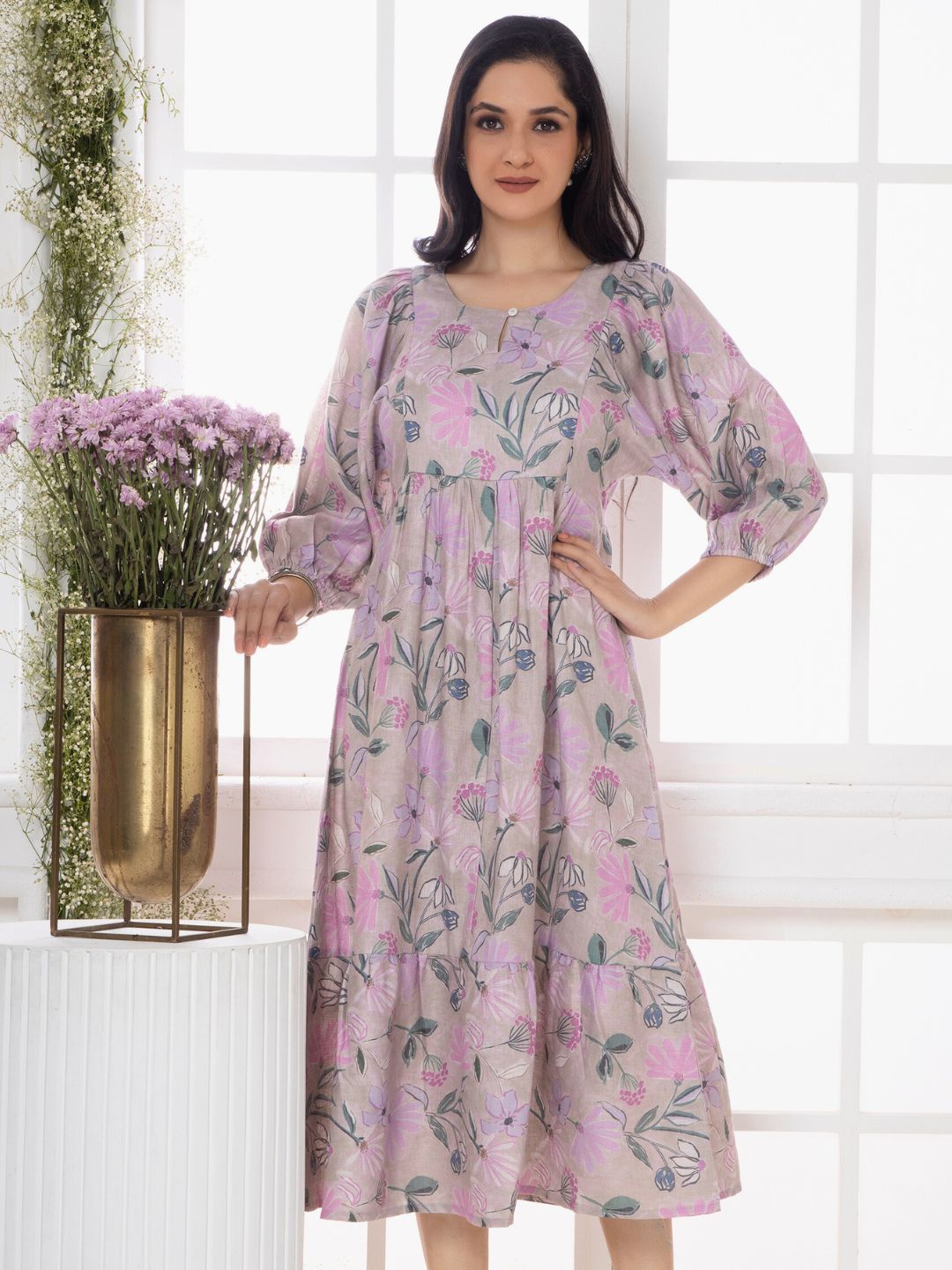 Periwinkle Lavender Florette Leaf Midi Dress