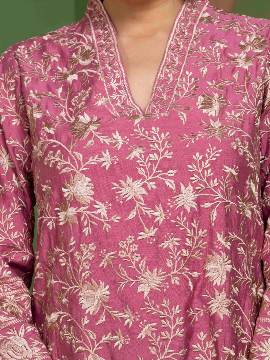 Rose Pink Parsi Gara Embroidery Kurta Set