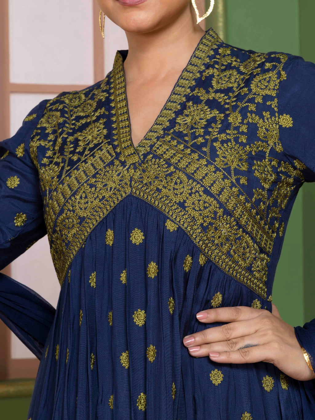 Midnight Blue Kashida Embroidered Salwar Kurta Dupatta Set