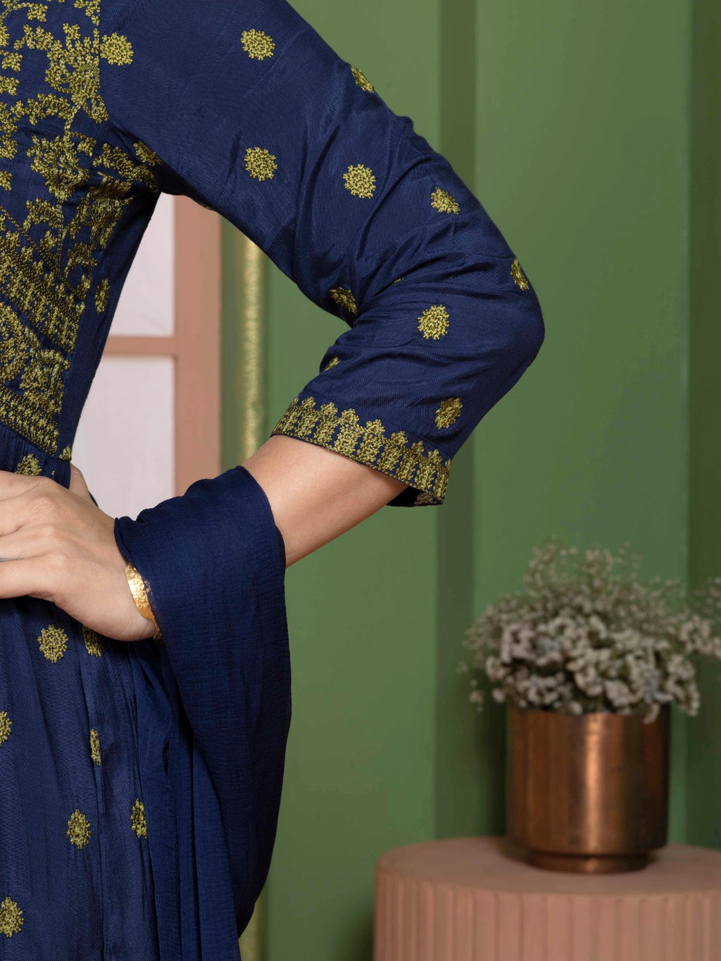 Midnight Blue Kashida Embroidered Salwar Kurta Dupatta Set