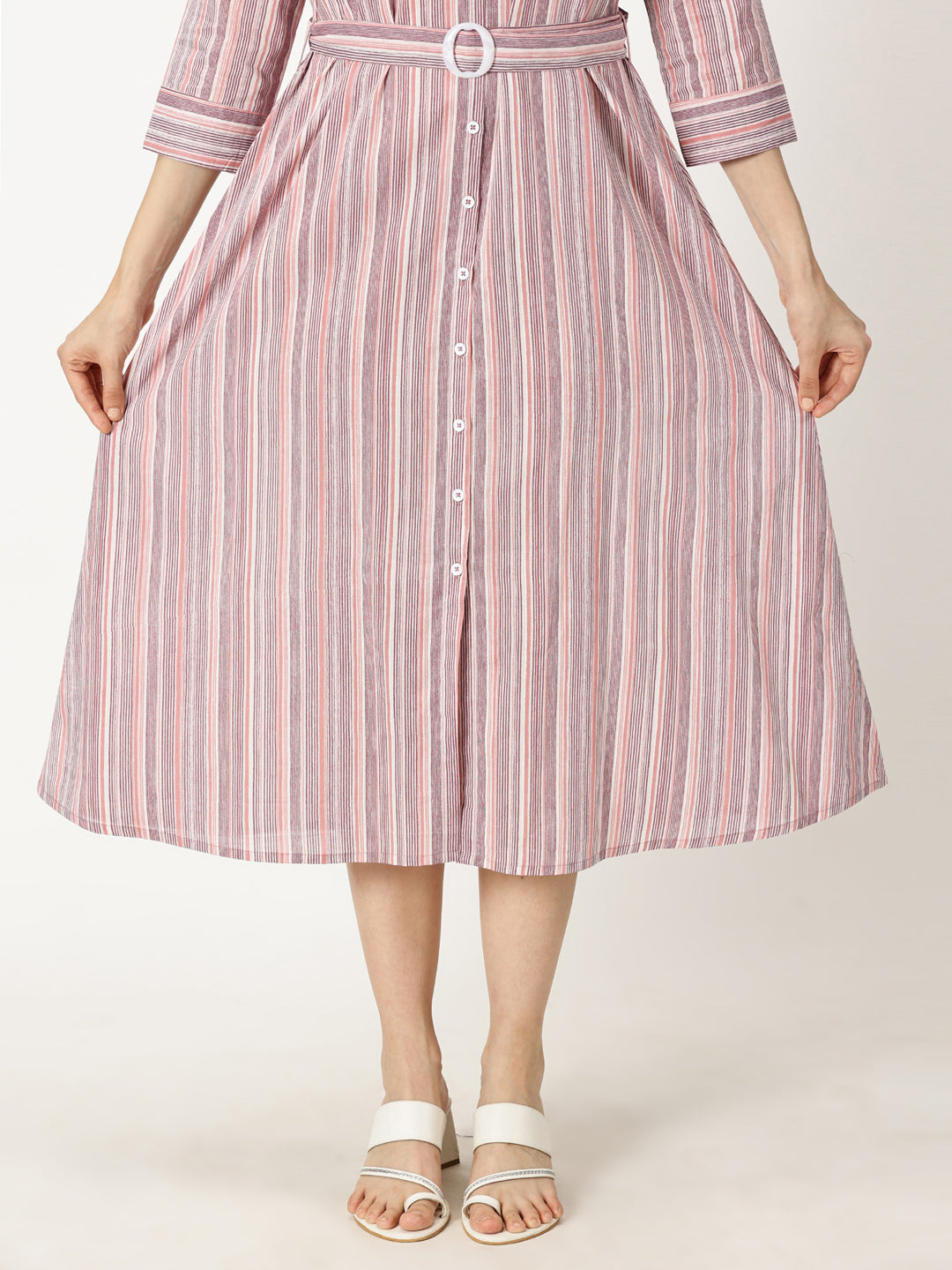 Pink striped midi fashion dress