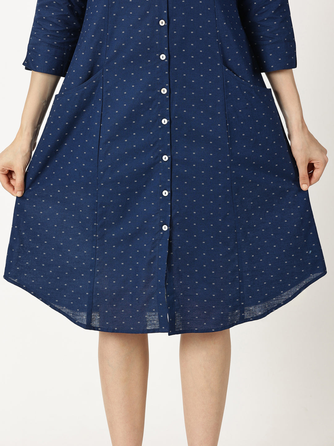 Navy Blue Printed Midi Shirt Dress - Saffron Threads