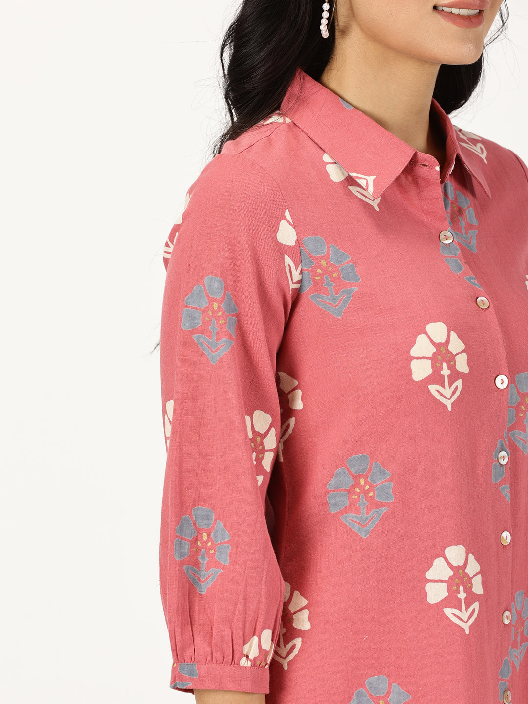 Pink Floral Print Shirt Kurta