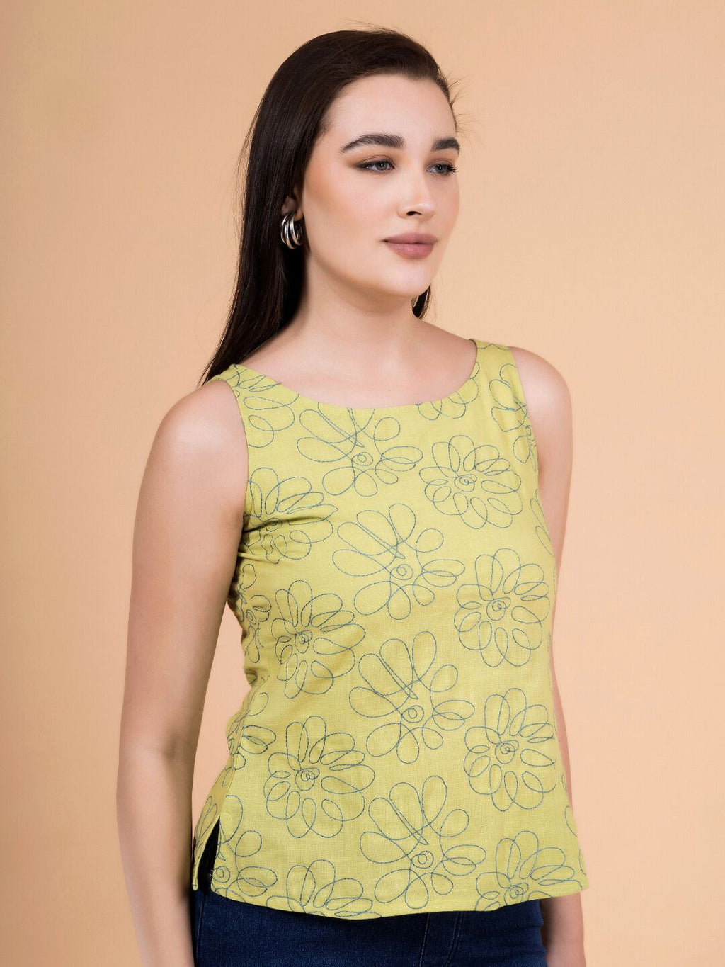 Lime Green Daisy Doodle Embroidered Top