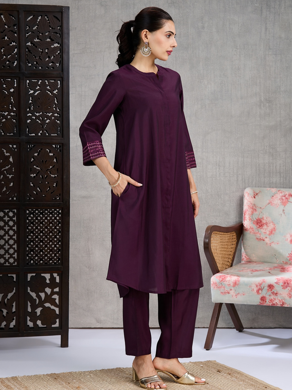 Aubergine Kurta Set (Dupatta Sold Separately)