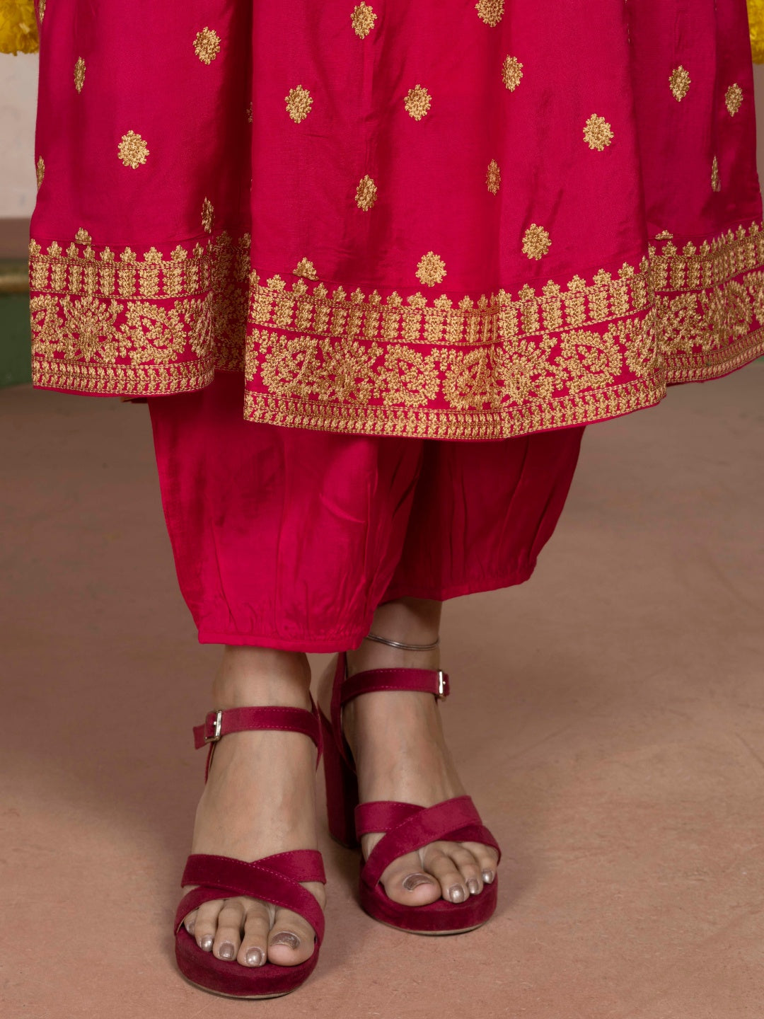 Imperial Fuchsia Kashida Embroidered Salwar Kurta Dupatta Set