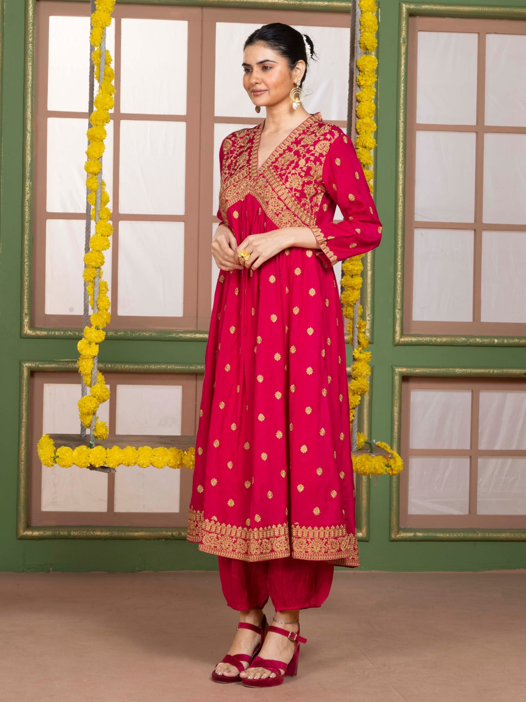 Imperial Fuchsia Kashida Embroidered Salwar Kurta Dupatta Set