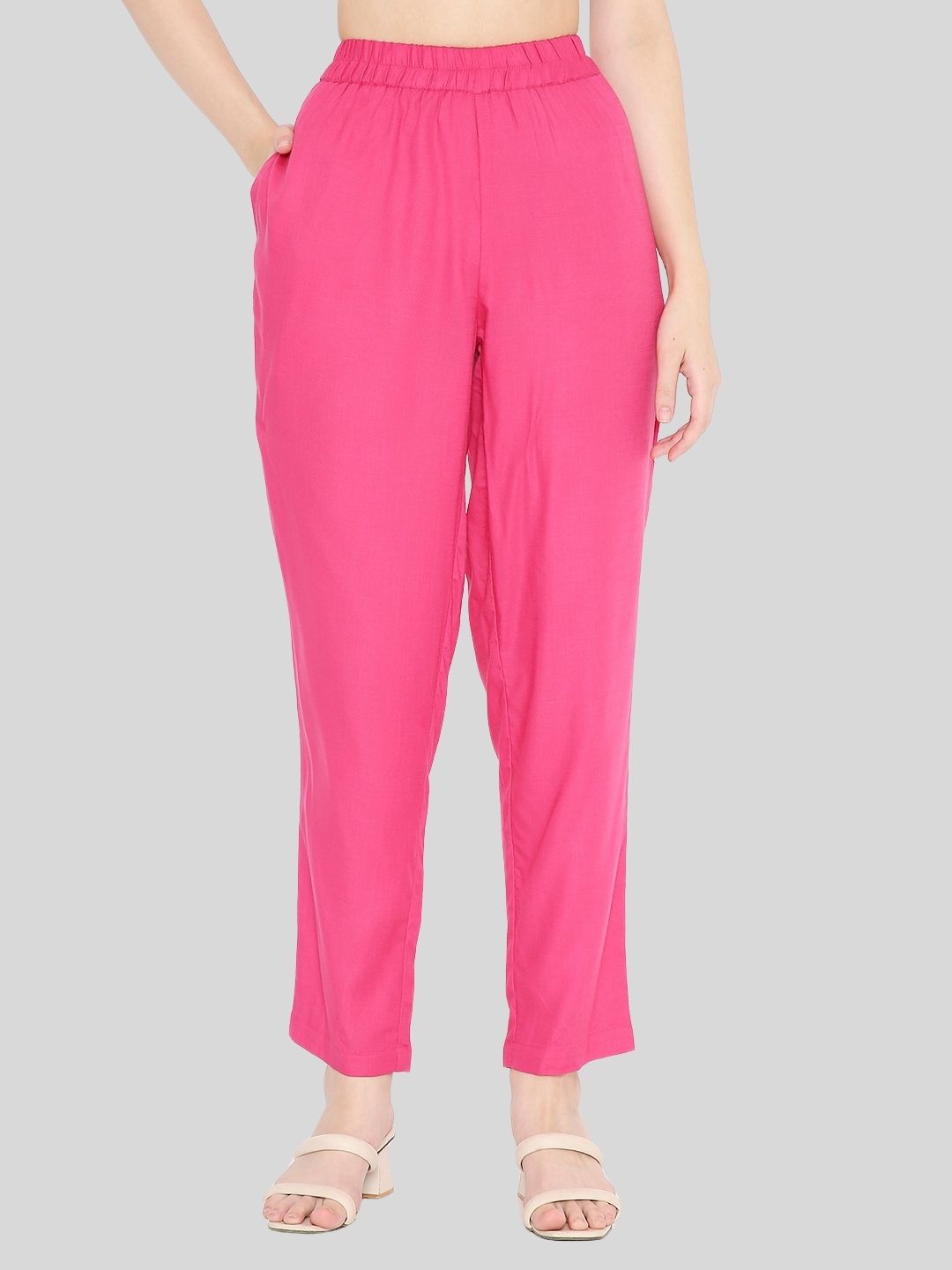 Pink Rayon Straight Fit Slip-on Trouser