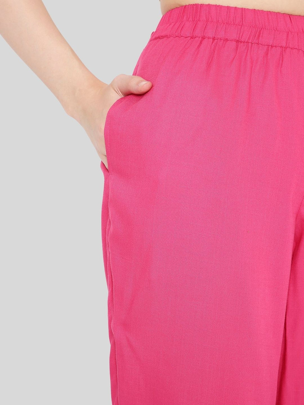 Pink Rayon Straight Fit Slip-on Trouser